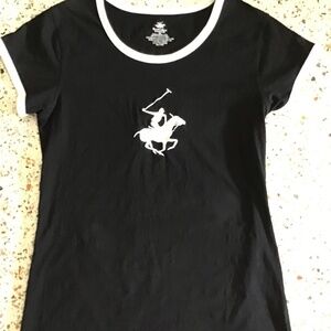Womens large pony, Beverly Hills polo club tee shirt, black w/wht piping…